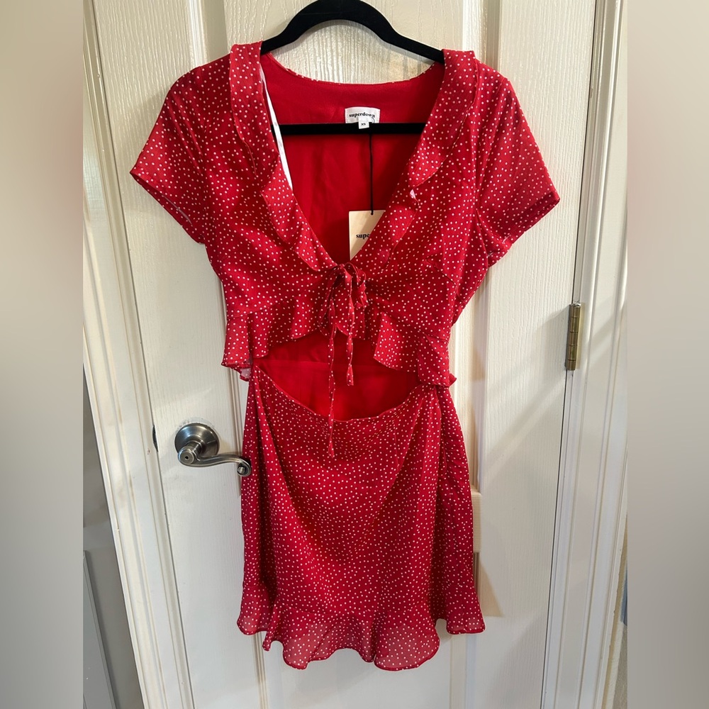 Superdown mercy red polka dot dress size XS